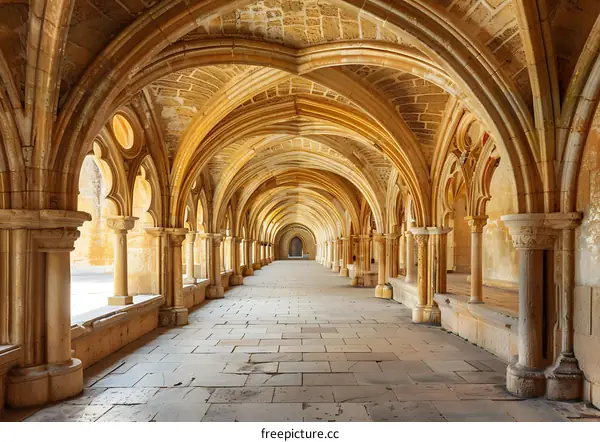 Stone Arches Leading Through Courtyard Of Ancient Building