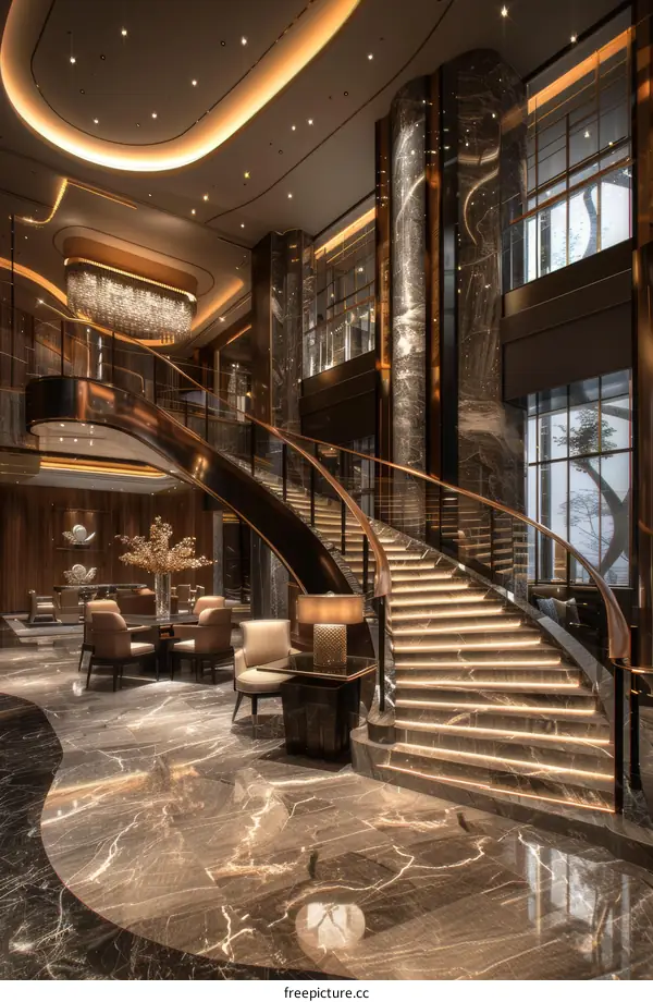 Spectacular Staircase in a Luxurious Hotel