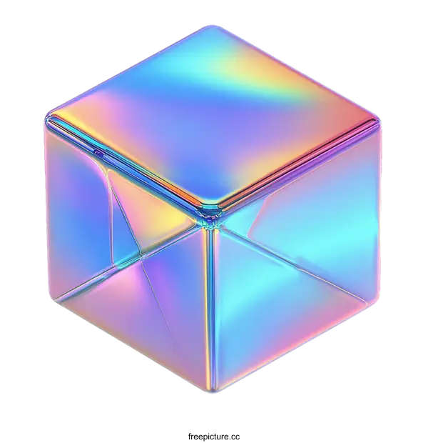 [Transparent Background PNG]Abstract Holographic Cube Illustration