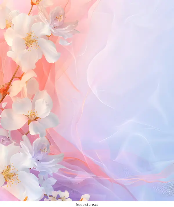 Soft Pink and White Floral Background with Tulle Fabric