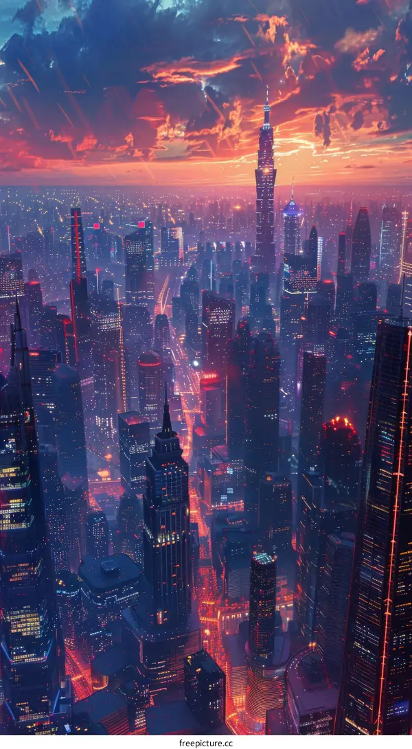 Futuristic City Skyline at Dusk