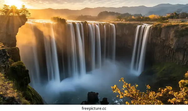 Majestic Waterfall at Sunrise