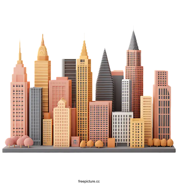 [Transparent Background PNG]Colorful 3D Cityscape Illustration
