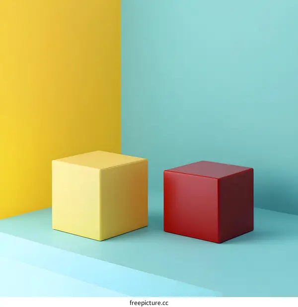 Colorful Cubes on Blue and Yellow Background