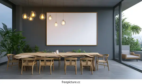 Modern Dining Room with Large Blank Canvas
