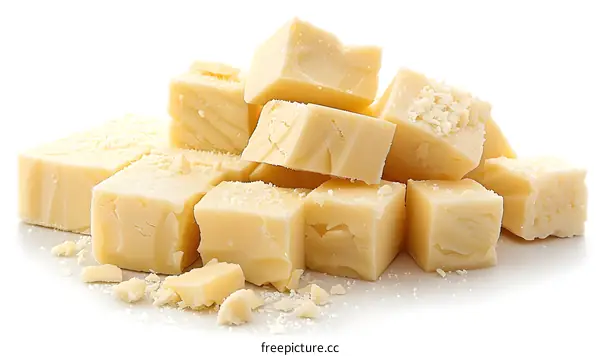 White Chocolate Pieces Isolated on White Background