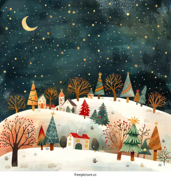 Snowy Christmas Village Illustration