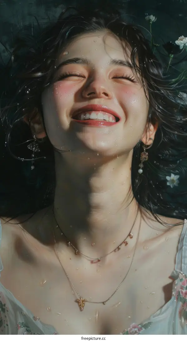 Portrait of a Beautiful Young Woman with Water Drops on Her Face