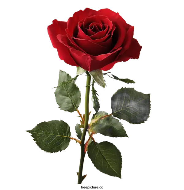 [Transparent Background PNG]Beautiful Red Rose with Green Leaves