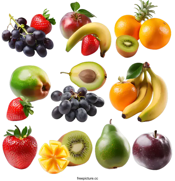 [Transparent Background PNG]Fresh Fruit Collage Isolated on White Background