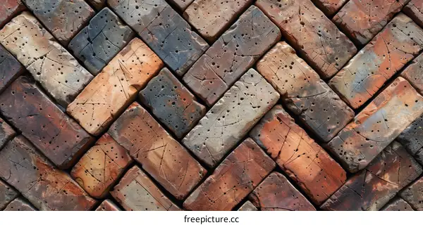 Weathered Brick Herringbone Pattern Wall