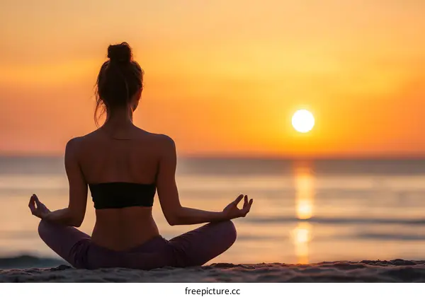Woman Practicing Yoga During Sunset at the Beach