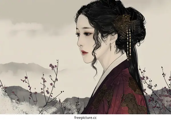 Portrait of a young woman in traditional Korean dress