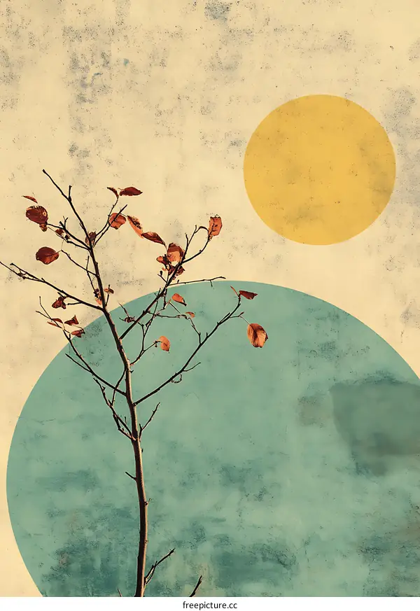 Minimalist Abstract Art with Branch and Circles