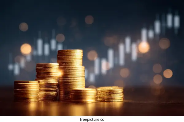 Golden Coins Stacked Representing Growth and Investment