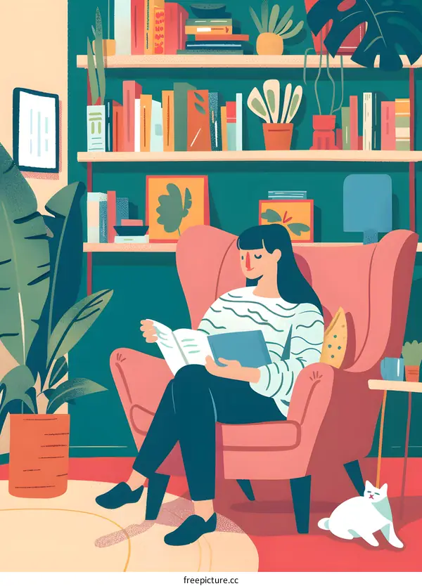Woman Reading in a Comfortable Chair in a Cozy Home