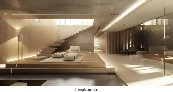 Modern Minimalist Staircase Design with Wooden Accents