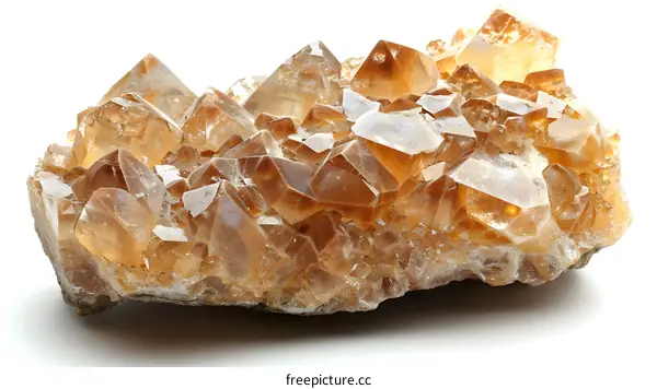 Large Citrine Crystal Cluster on White Background