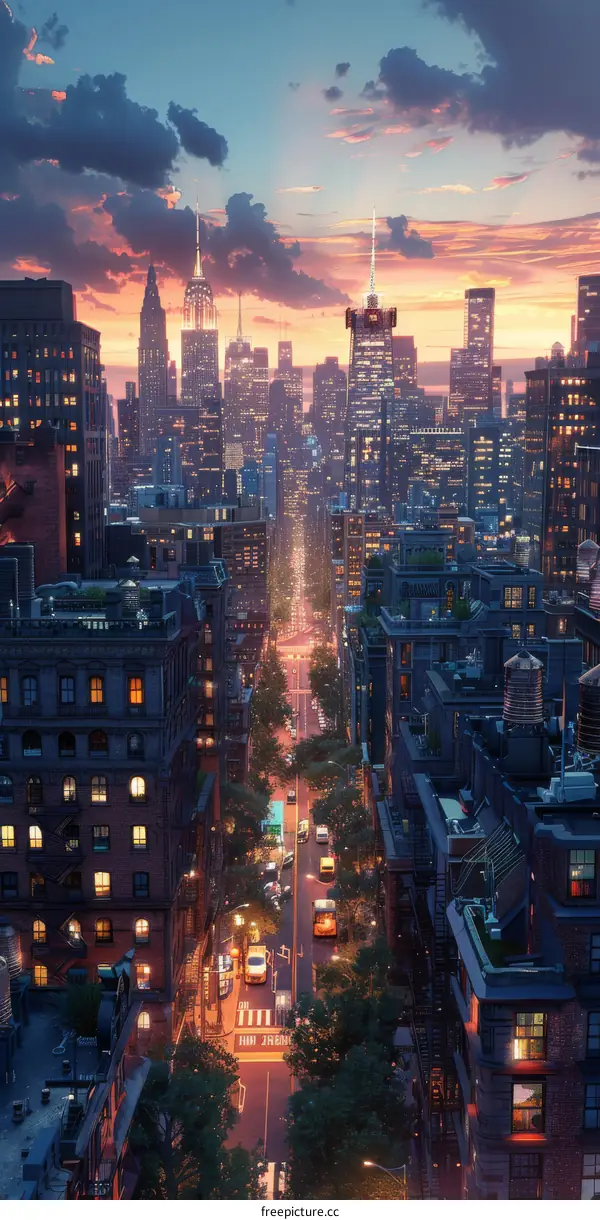 Evening City Skyline Urban Landscape
