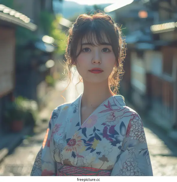 Japanese Woman in Kimono in a Traditional Setting