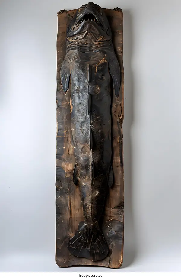 Taxidermied Fish Mounted on Wood