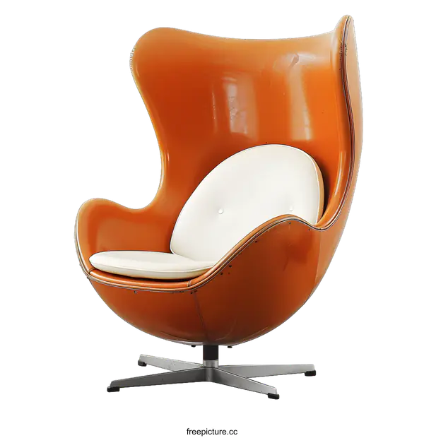 [Transparent Background PNG]Orange Egg Shaped Chair with White Seat
