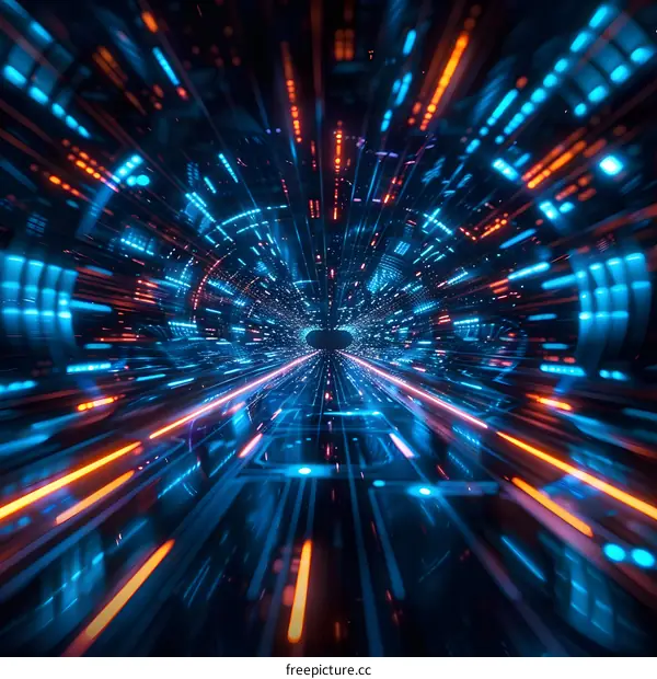 Abstract Digital Tunnel with Light Trails