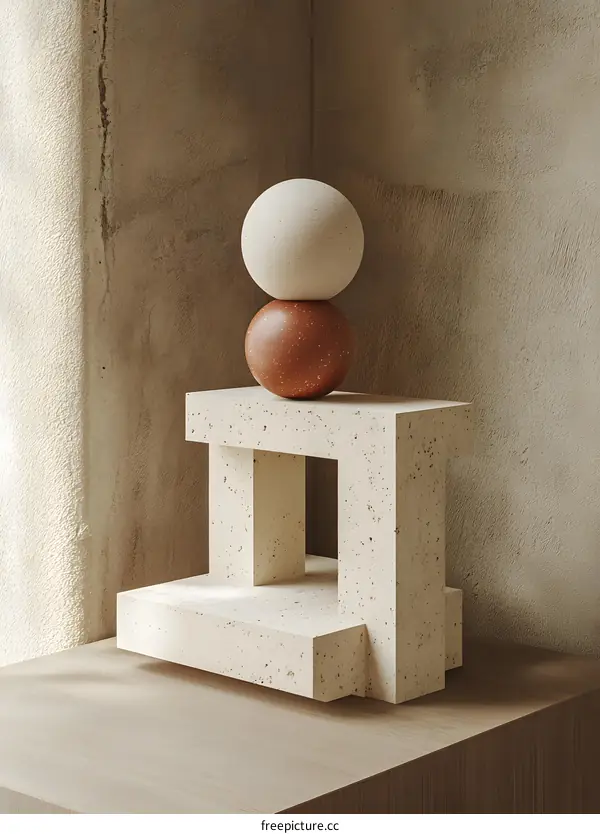 Abstract 3D Render of Two Spheres on a Concrete Platform