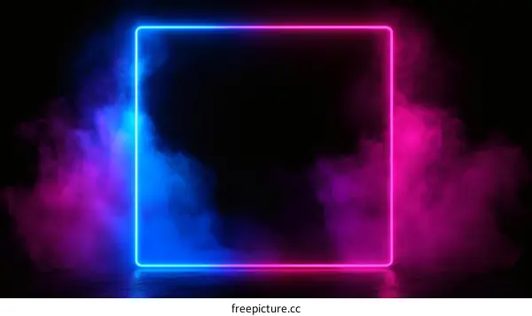 Neon Square Frame with Smoke Background
