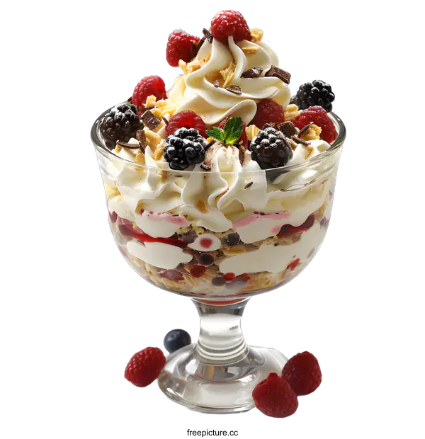 [Transparent Background PNG]Fresh and delicious parfait with berries and cream