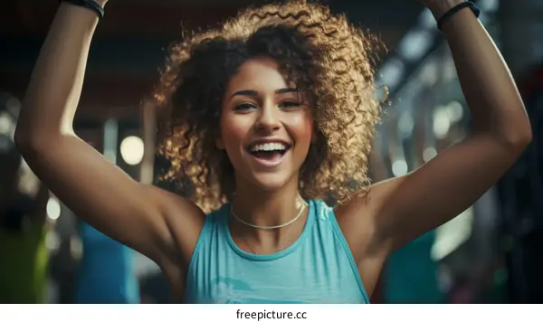 Portrait of a young woman with curly hair smiling
