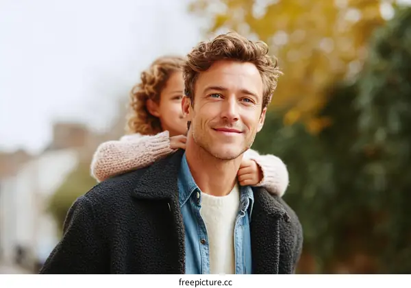 Father and Daughter Enjoying Autumn Day Out