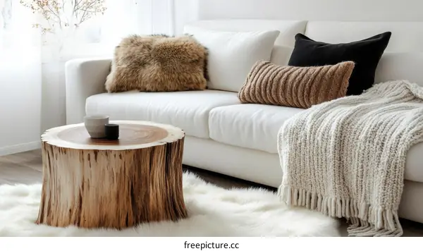 Modern Living Room with a Unique Wooden Coffee Table