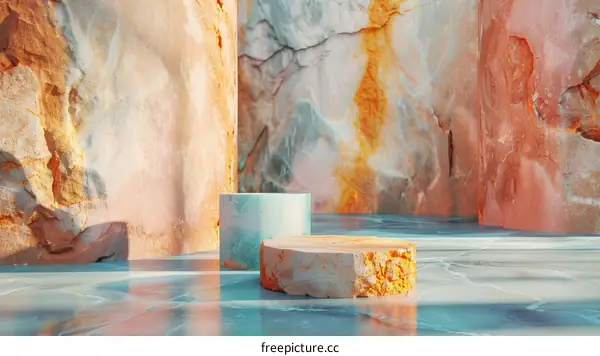 Abstract Colorful Marble Display Podiums