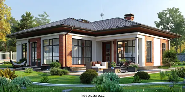 A modern house with a beautiful yard