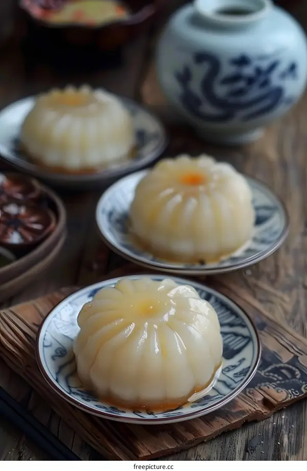 Close Up of Steamed Glutinous Rice Cakes on Plates
