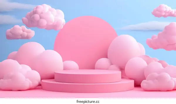 Pink Cloud Scene with Product Display Podium
