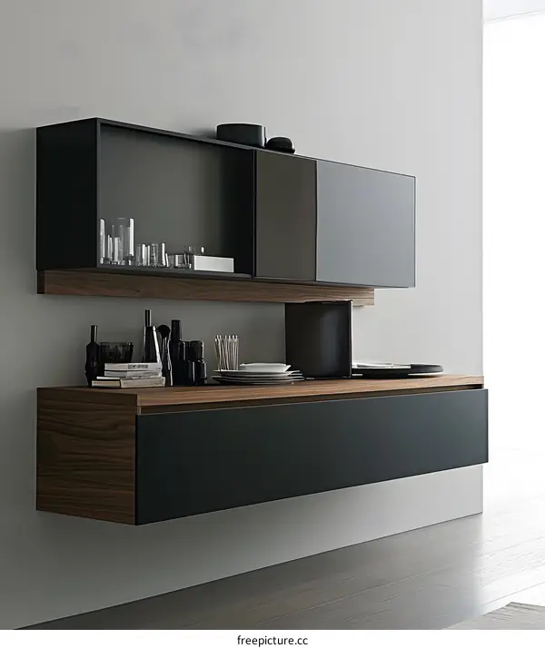 Modern Wall Mounted Cabinet With Wood Accents