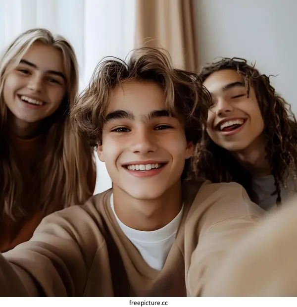 Three Young Friends Smiling For a Selfie