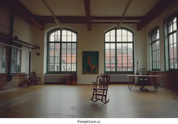 Empty Room With Large Windows And Wooden Floor