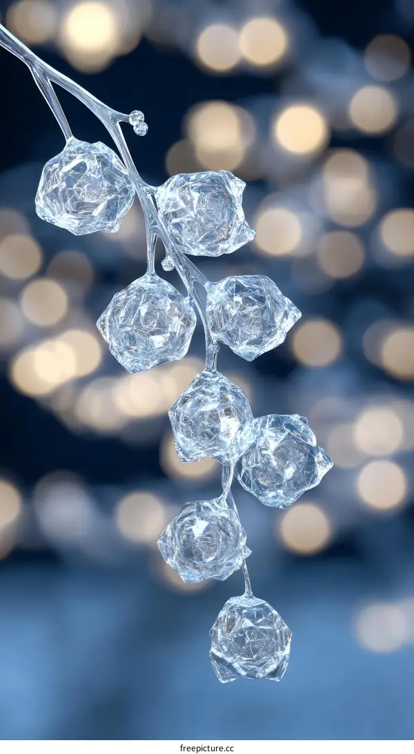 Frozen Ice Crystals on a Branch in Winter