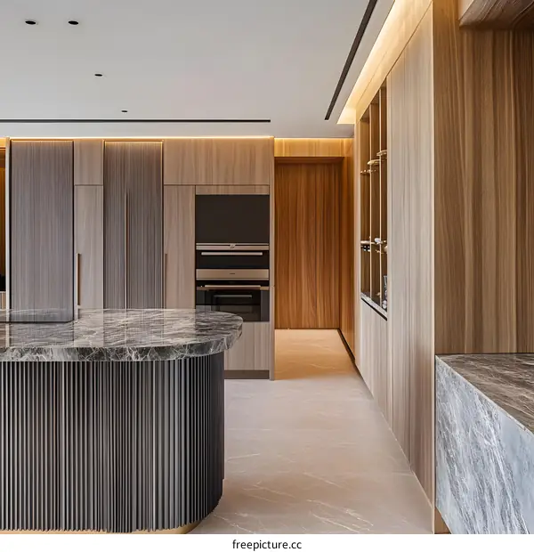 Modern Kitchen Interior Design with Marble Island Countertop