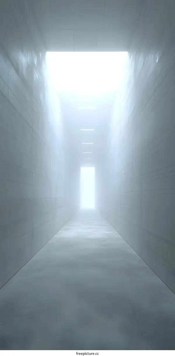 Empty Concrete Corridor with Light at the End