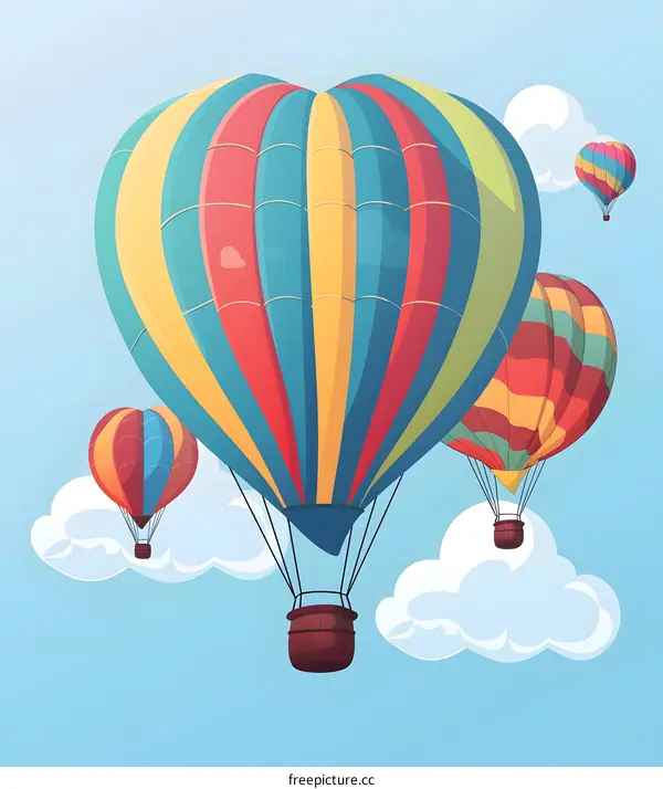 Colorful Hot Air Balloons Flying in the Sky with Clouds
