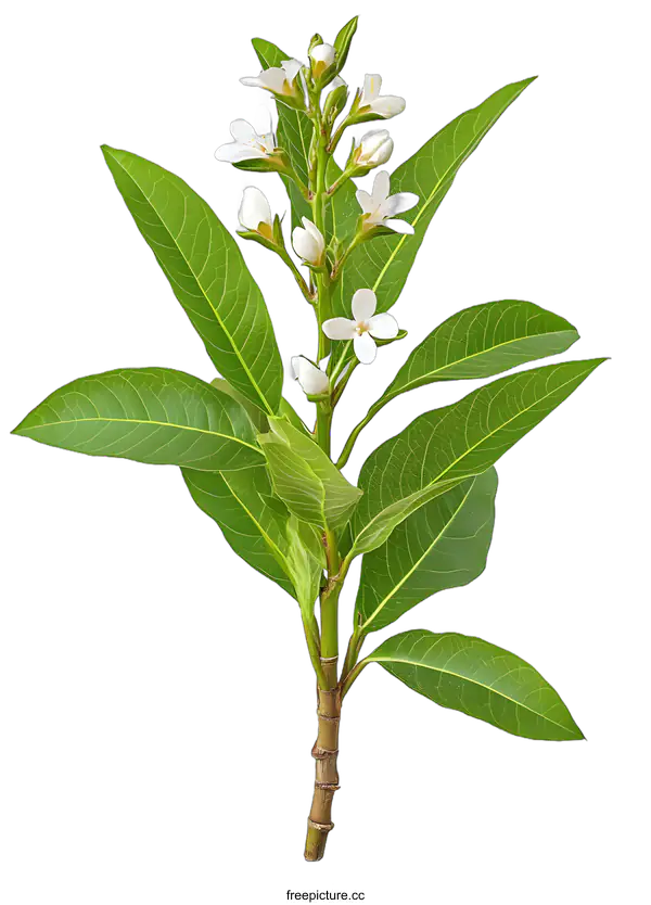 [Transparent Background PNG]White Flowers and Green Leaves on a Branch