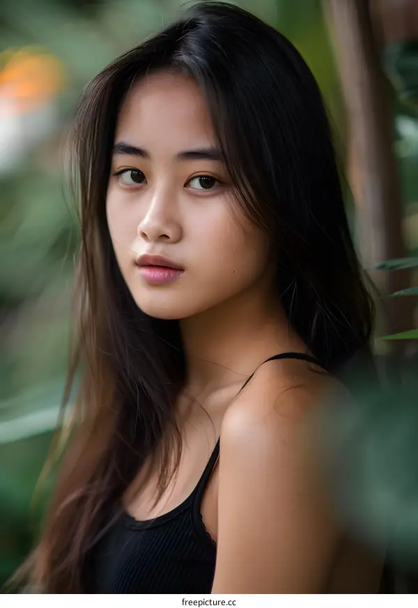 Asian Woman Portrait in a Garden Setting