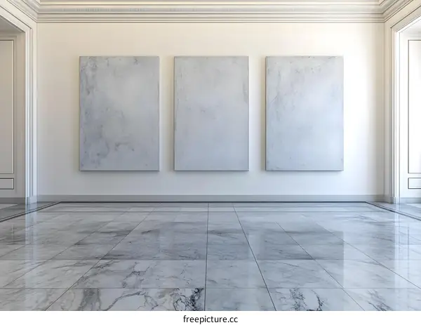 White Wall Gallery Room with Three Empty Canvas