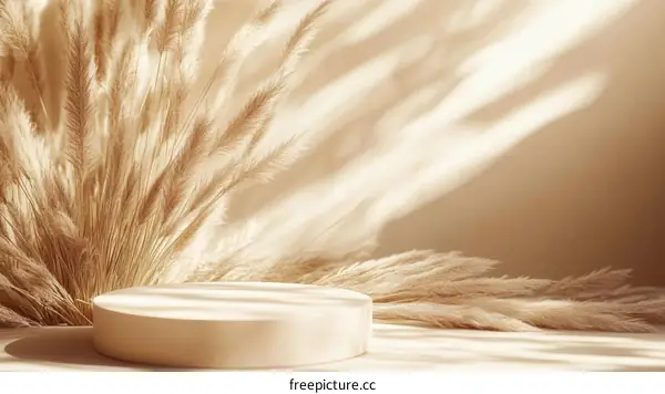 Beige Minimalist Product Display with Pampas Grass