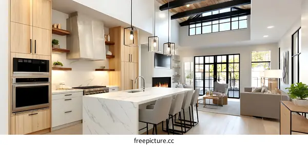 Modern Farmhouse Kitchen and Living Area Design