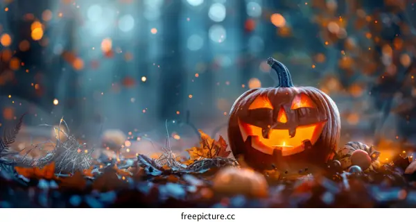 Spooky Halloween Pumpkin in the woods